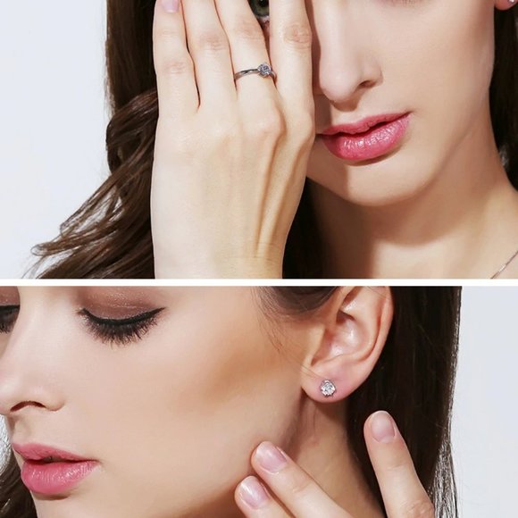 [Set of 3]925 Sterling Silver Solitaire Diamond A - Picture 9 of 12